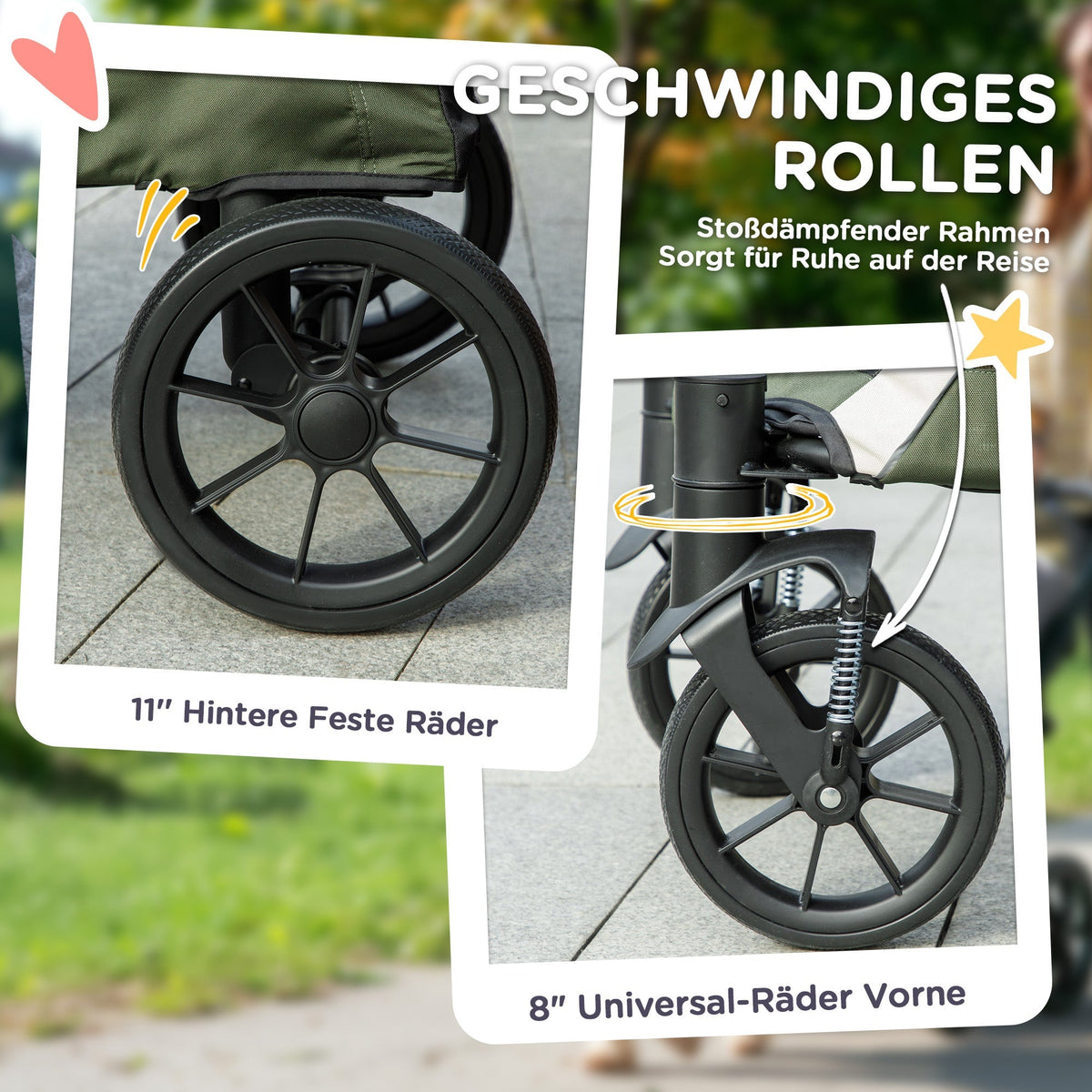 Dog Stroller Foldable, 30 kg, Mesh Windows, Dark Green