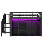 Mid-Height Bed 90x200cm 2 Drawers Open Wardrobe LED Storage - Black