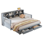 Sofa Bed, Pull-Out 90/180x190 cm with Storage & Charging, 2 Drawers, Pine, Grey