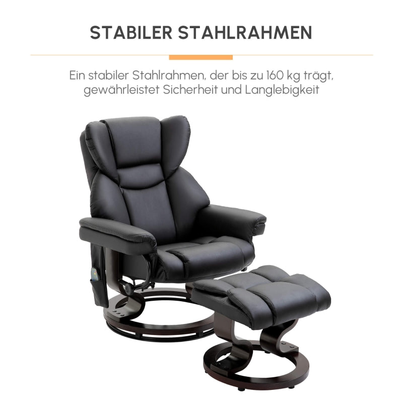 Recliner Chair, Massage Function & Footstool, Faux Leather Black