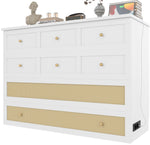 Mobile Wall Bed 140x200 Convertible Storage Drawers Shelf USB/Power Outlet - White