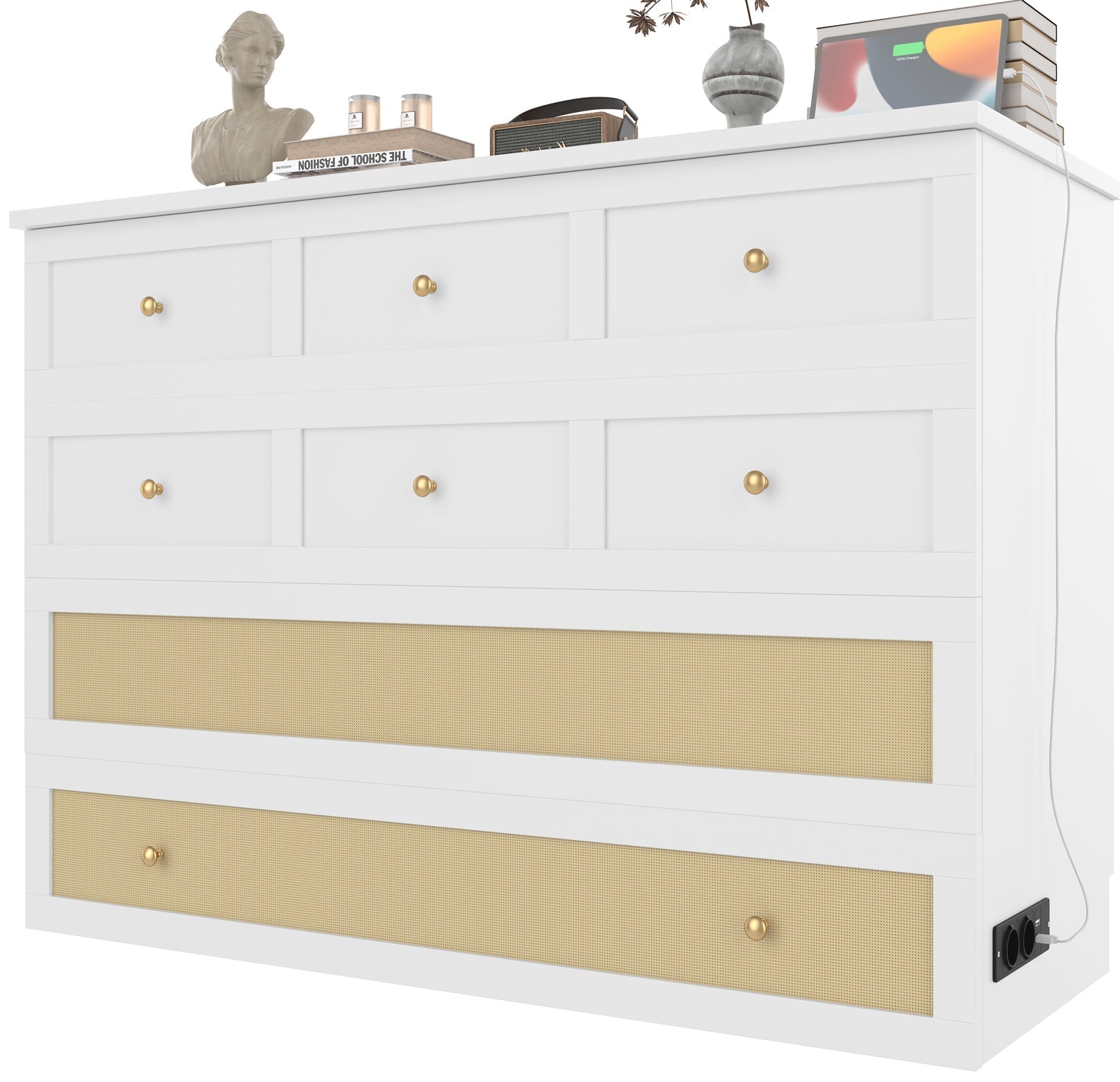 Mobile Wall Bed 140x200 Convertible Storage Drawers Shelf USB/Power Outlet - White