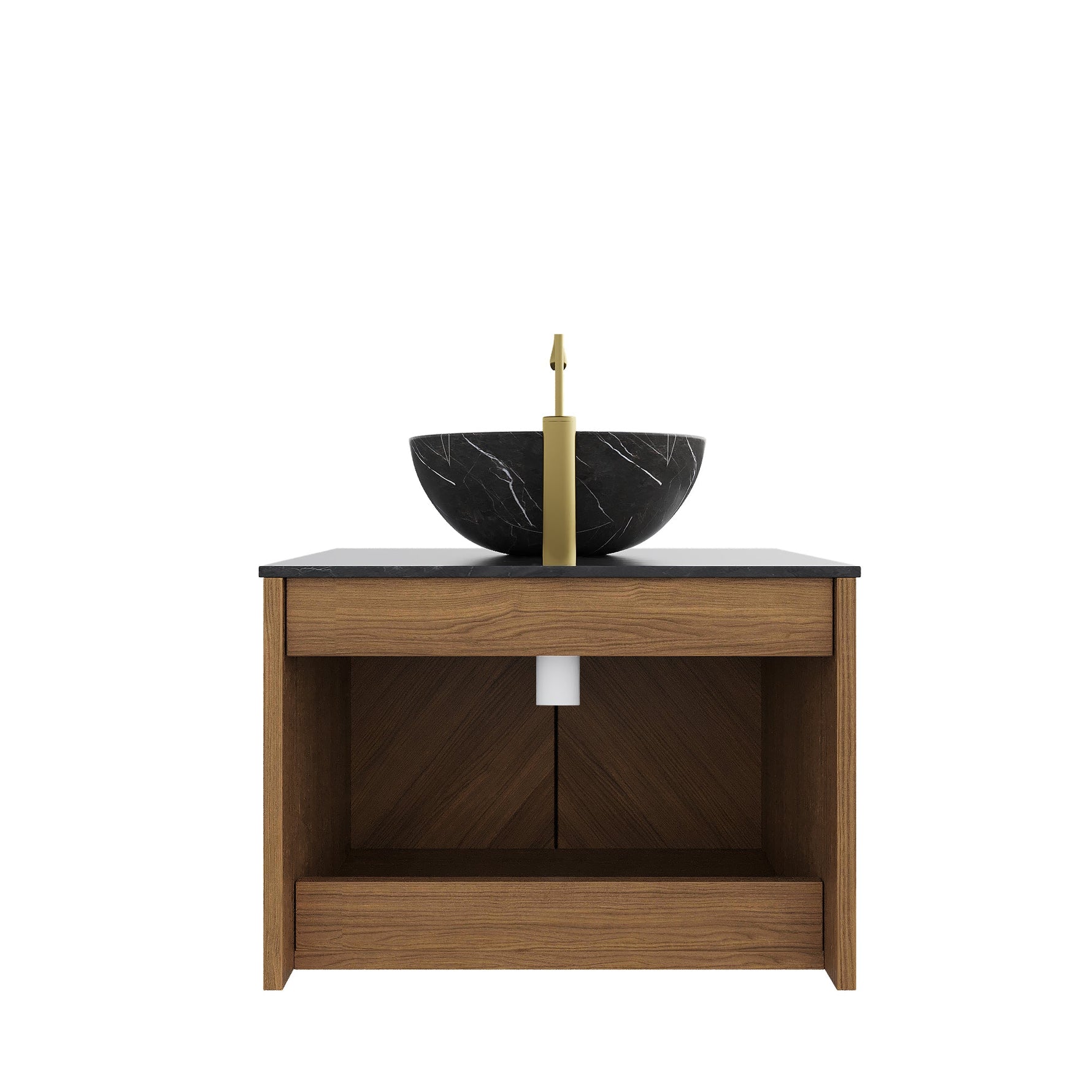 Wall-Mounted Bathroom Vanity Unit with Ceramic Bowl and Sintered Stone Countertop, Espresso Wood Grain