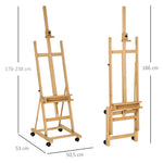 Artist's Easel, Height Adjustable 4 Wheels, Natural + Black