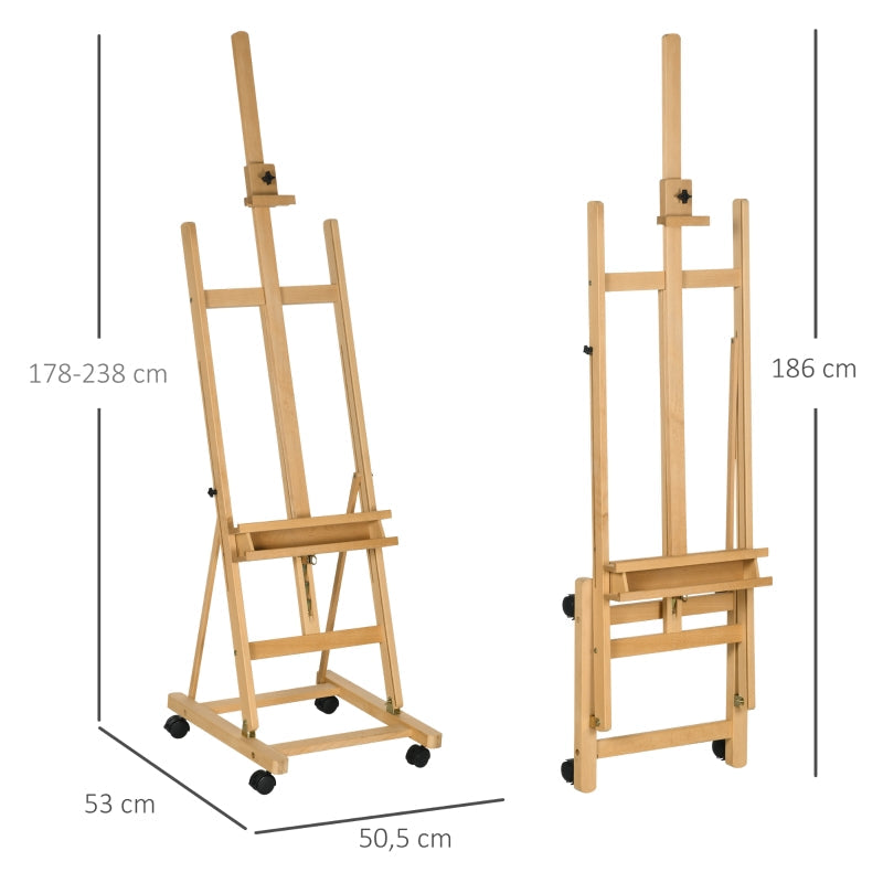 Artist's Easel, Height Adjustable 4 Wheels, Natural + Black