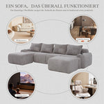 Modular Sofa - 4 Seater 2 Ottomans Cup Holders Storage Corduroy - Light Grey