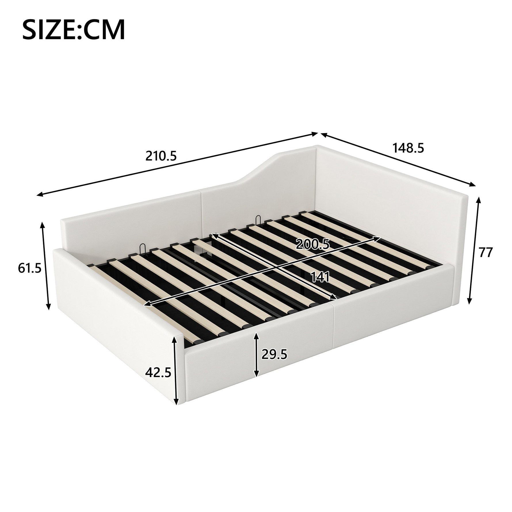 Upholstered Daybed, 140x200 with Under-bed Storage, Beige
