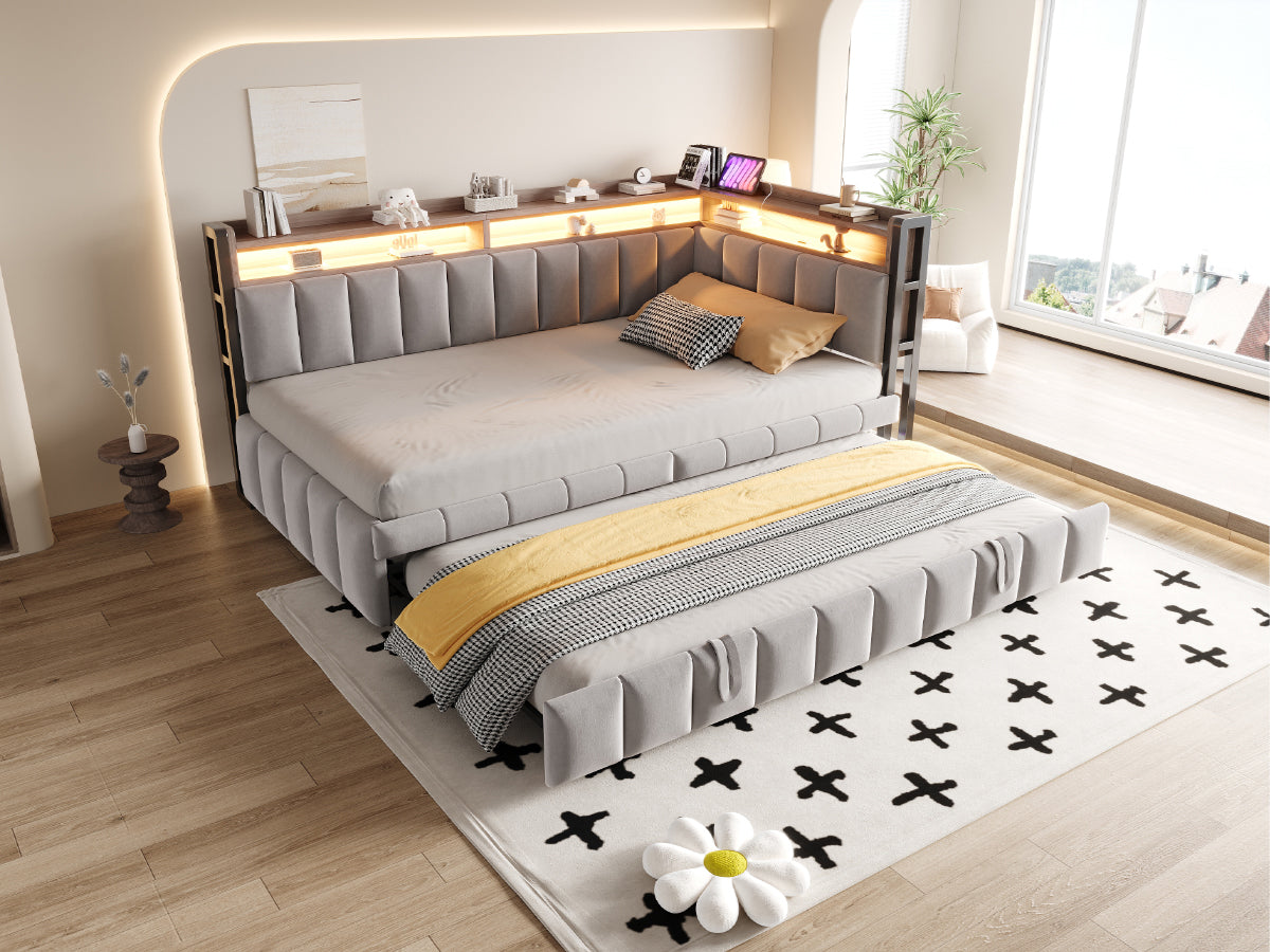 Upholstered Sofa Bed 90x200cm with Pull-Out Bed, Light Grey Velvet