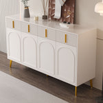 Sideboard, 4 Doors 4 Drawers, Gold Handles Legs, White MDF