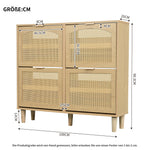 Shoe cabinet with 4 folding drawers, rattan and metal, wooden