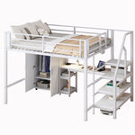 Loft Bed 140x200cm Wardrobe Desk Storage Ladder Shelves - White