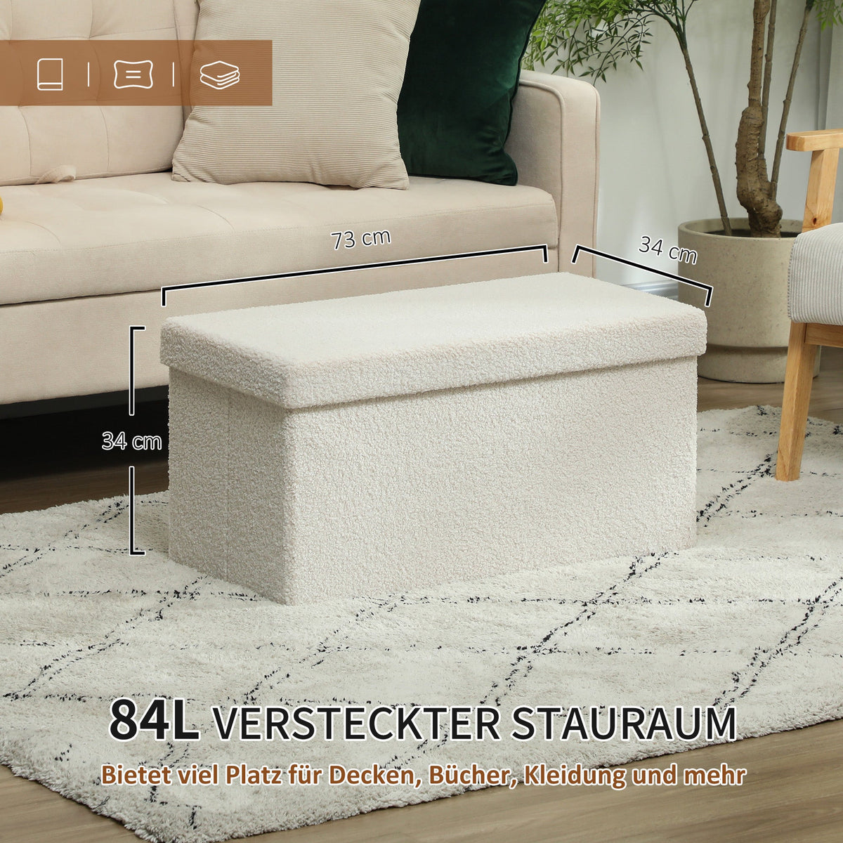 Bench with Storage, Foldable Upholstered Bed Chest, Velvet Cream White