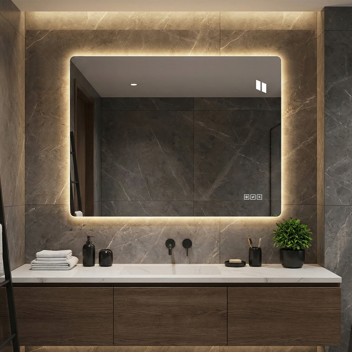 Frameless LED Bathroom Mirror 60x80 cm, Dimmable Anti-Fog, Glass
