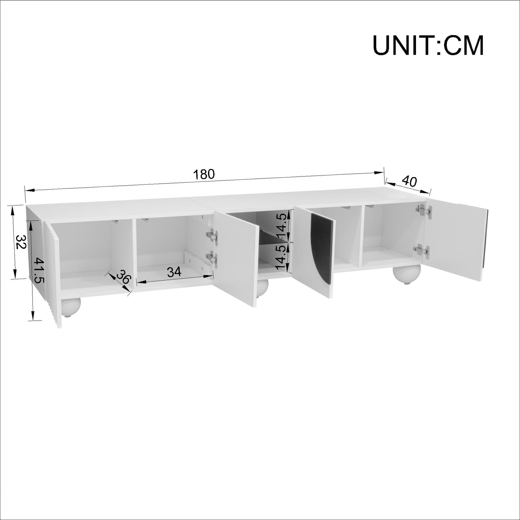 TV Stand 180x40x41.5cm Low Unique Design Modern
