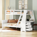 Bunk Bed with Table & Storage, 90x200/140x200 cm, White