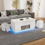 Coffee Table 4-in-1 Height-Adjustable LED 2 Drawers High-Gloss White