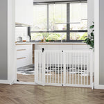 Dog Gate Freestanding Safety Gate with Door, Wooden, White