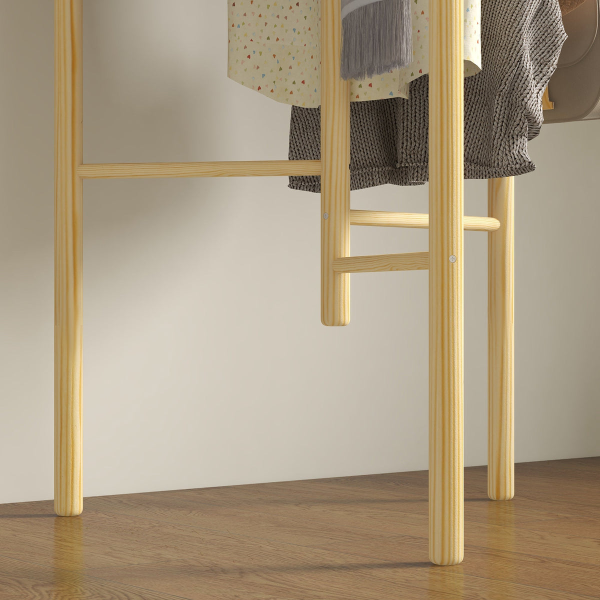 Coat Rack, 6 Hanging Rods, Solid Wood, Natural