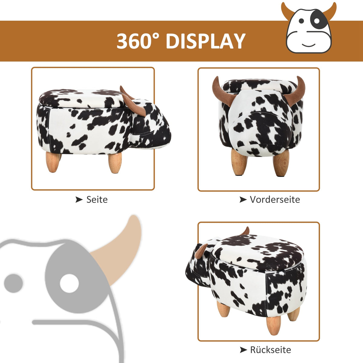 Animal Stool Piglet Upholstered Storage Decorative Black White