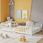 Floor Bed 140x200 cm with Safety Railings - Pine Wood, White
