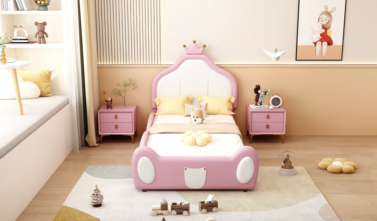 Upholstered Children's Bed 90x200cm Patchwork Design Faux Leather Pink