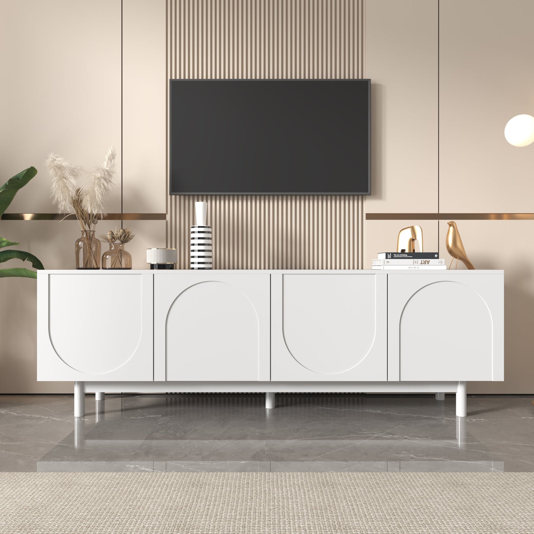 TV Cabinet, 175x38x56 cm Adjustable Shelves Lowboard, White