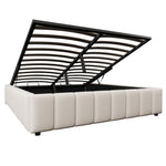 Upholstered Bed with Hydraulic Storage and No Headboard, 140x200cm, Beige