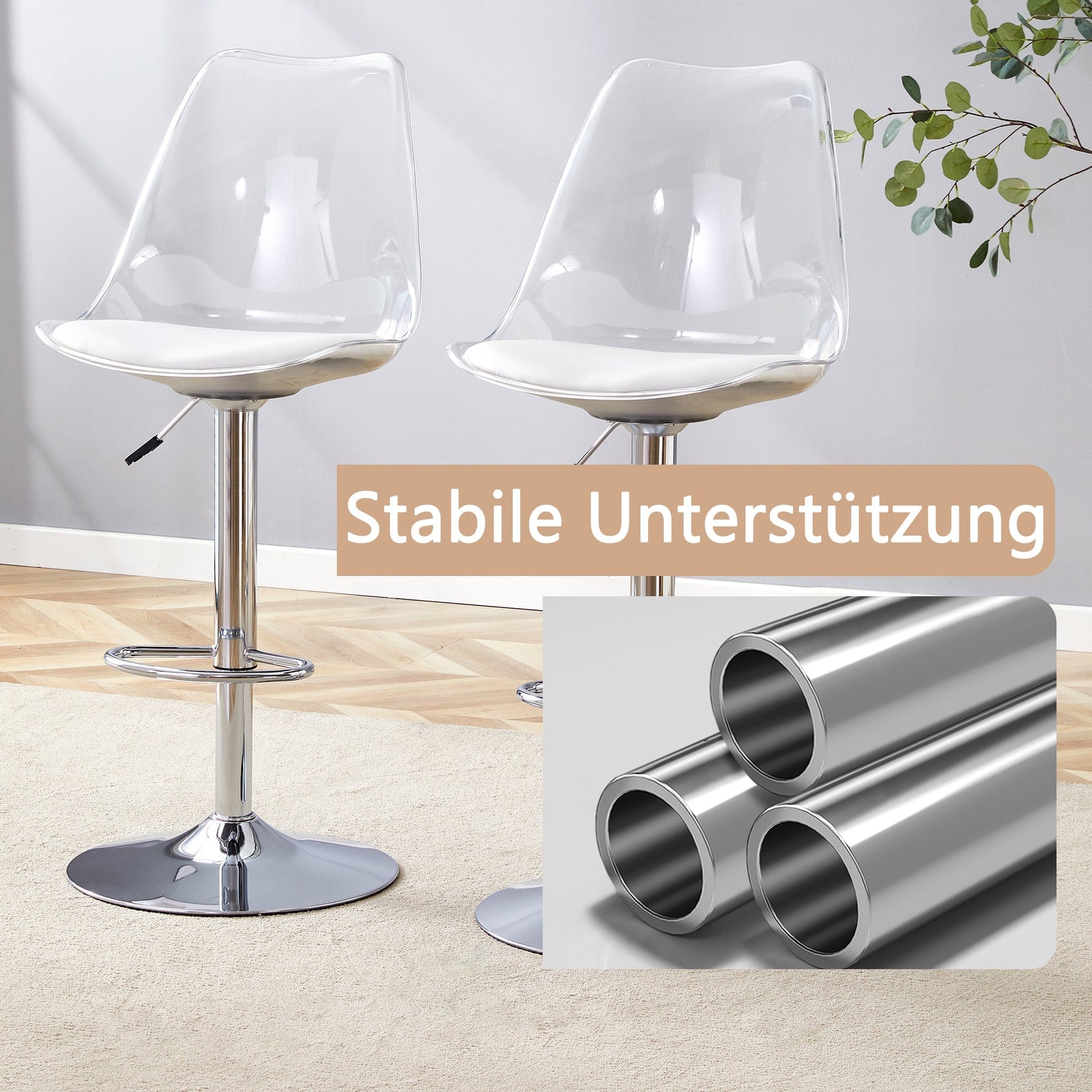 Adjustable Swivel Bar Stool Set 2-Piece - Transparent Plastic/PU Leather