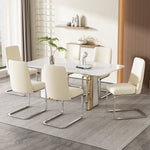Velvet Dining Chair Set of 6, Diamond Back Design with Silver Metal Legs, Beige Velvet