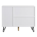 Modern storage cabinet, sideboard with drawer and adjustable shelves, white and wood look