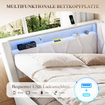 Upholstered Bed 140x200cm with Storage & LED Light in Beige Velvet