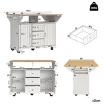 Kitchen Island Extendable Mobile 2 Doors 3 Drawers Spice Rack - Black/White