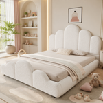 Upholstered Children's Bed 140x200cm with Headboard in Beige Bouclé