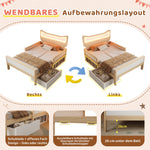 Children's Bed with Cat Ear Headboard, RGB LED Lighting, Storage Drawer and Safety Rails, 90x190cm, White and Oak