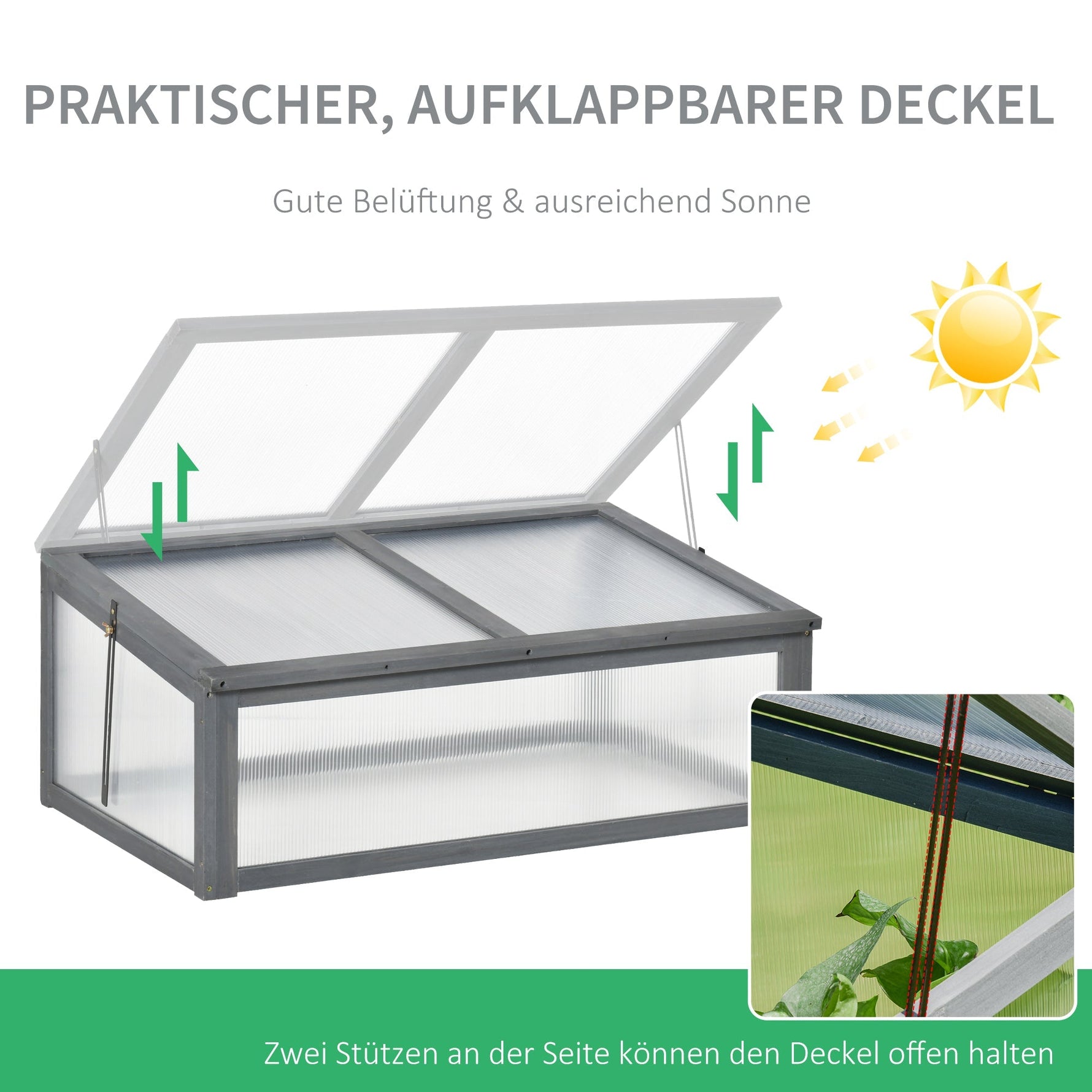 Wooden Cold Frame, Mini Greenhouse, UV Protection, Grey