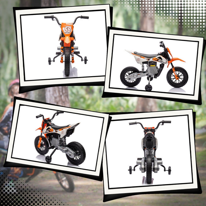 Electric Motorcycle for Children with Music and Training Wheels, 12V, Orange