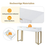 Modern Console Table - Drawers, Adjustable Foot Pads, Elegant Handles - White & Gold