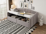 Upholstered Sofa Bed 90x200cm Hydraulic Storage Multifunctional Striped with Armrests Velvet Light Grey