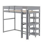 Loft Bed with Storage, 90x200cm, Slatted Base, Solid Pine Wood Grey