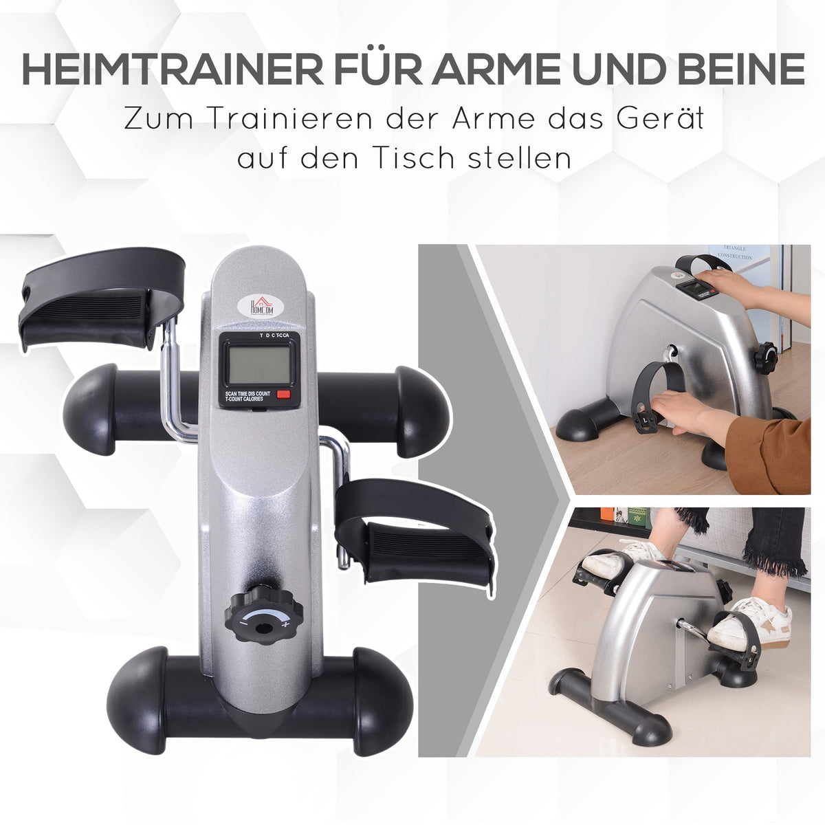 Exercise Bike Pedal Trainer, Mini Bike with LCD Display, Silver