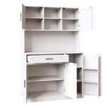 Tall Kitchen Sideboard with LED Strip and Built-in Socket, White