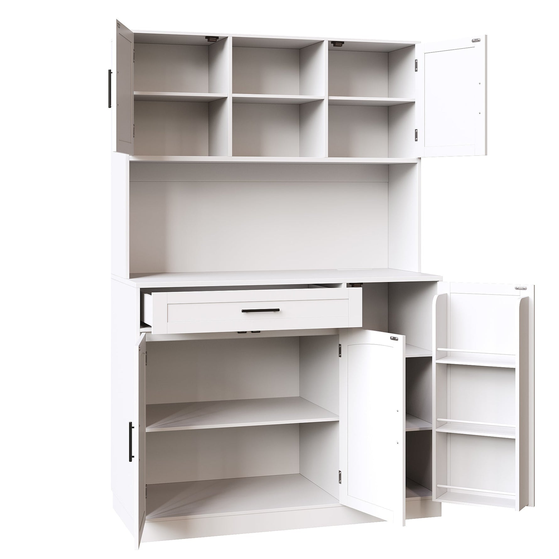 Tall Kitchen Sideboard with LED Strip and Built-in Socket, White