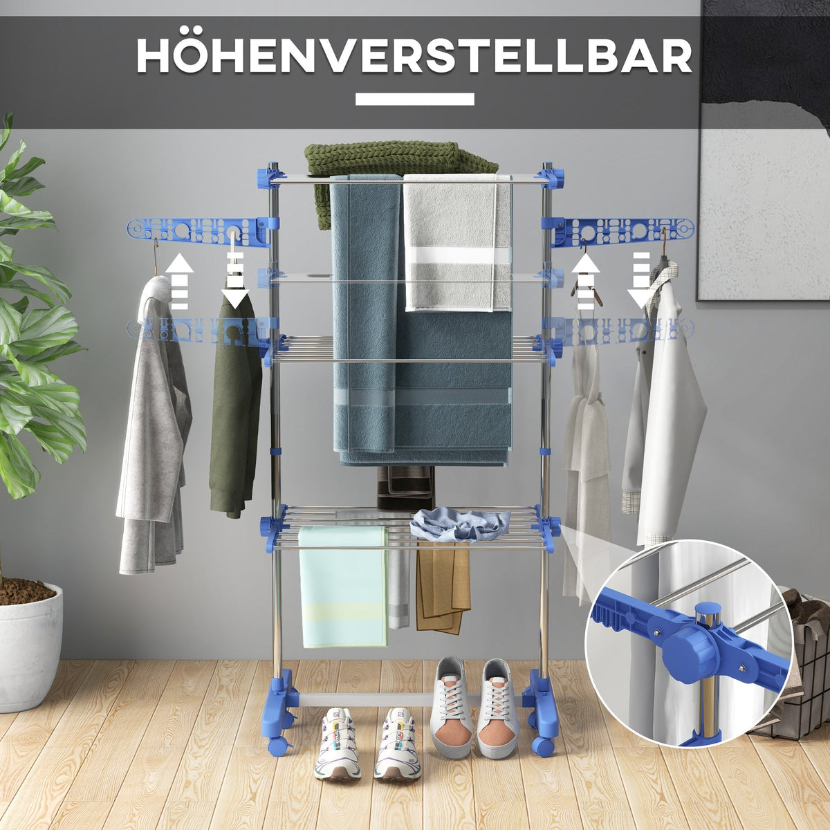 Clothes Dryer Tower, 3 Levels, Foldable, Steel Blue