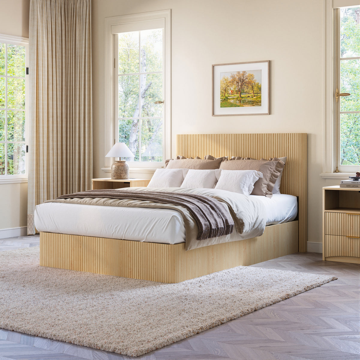 Modern Storage Bed 140x200cm with Hydraulic Lift, Light Oak