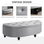 Storage Bench Ottoman Footstool, Velvet-Touch Rubberwood, Grey