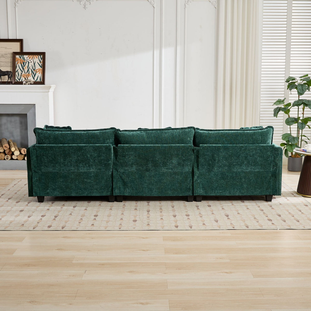 Cloud Sofa 3-Seat Sectional Couch with Double Layer Upholstered Cushion, Green Chenille Fabric