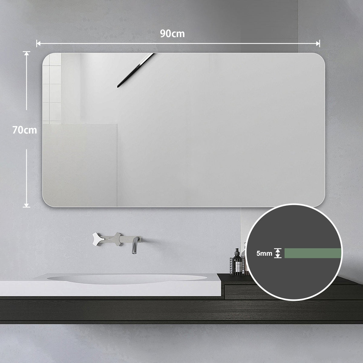 Bathroom Vanity Mirror 70x90CM Wall-Mounted Anti-Fog Waterproof Silver Glass