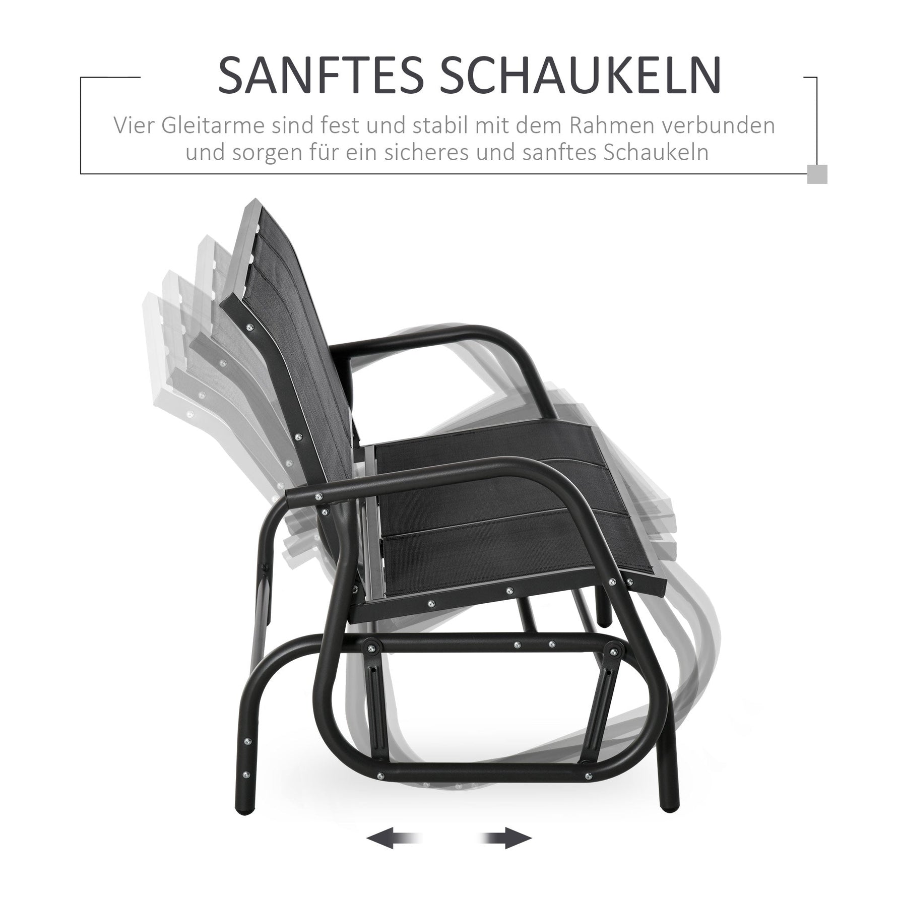 Rocking Chair 3-Seater Garden Swing Sturdy Weatherproof, Metal Black