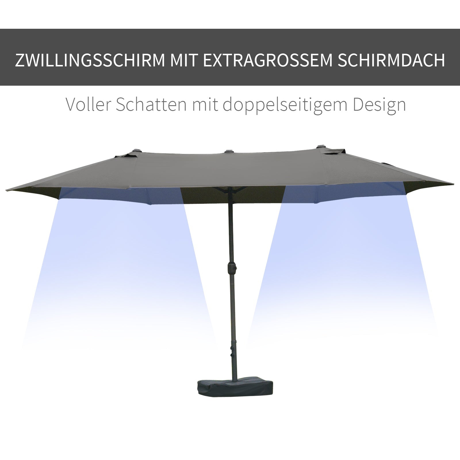 Double Parasol 460x270cm Oval Hand Crank with Stand, Dark Grey