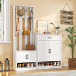 Wardrobe Set 140.6x32x180 cm Hallway Panel Shoe Cabinets, White Matte Finish